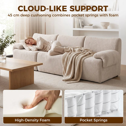 3 Seater Chenille Cloud Sofa, Wide Deep Seat, Beige, Beige 3-Seater Sofas at Gallery Canada