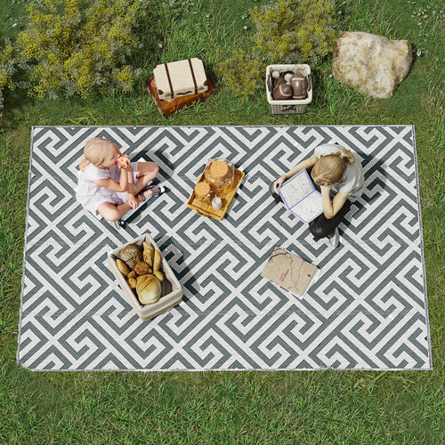 Reversible Outdoor RV Rug, Patio Floor Mat, 5' x 8', Grey & White