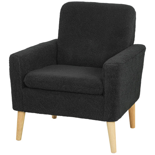 Modern Fabric Accent Chair, Upholstered Armchair with Wood Legs, Black Accent Chairs Black at Gallery Canada