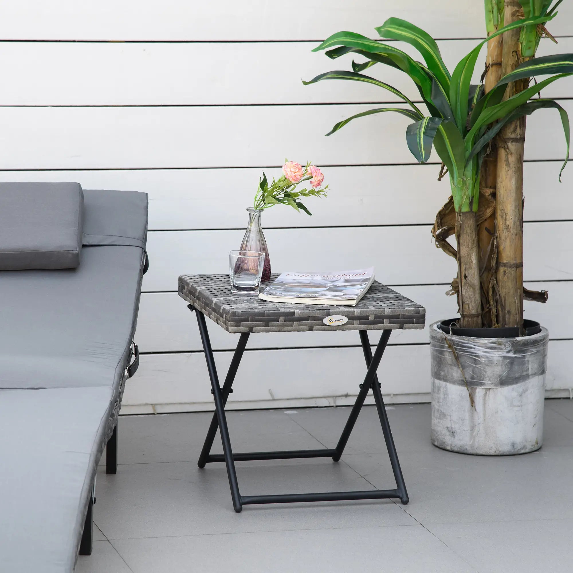 Rattan Coffee Table, Folding Outdoor Side Table, 15.75