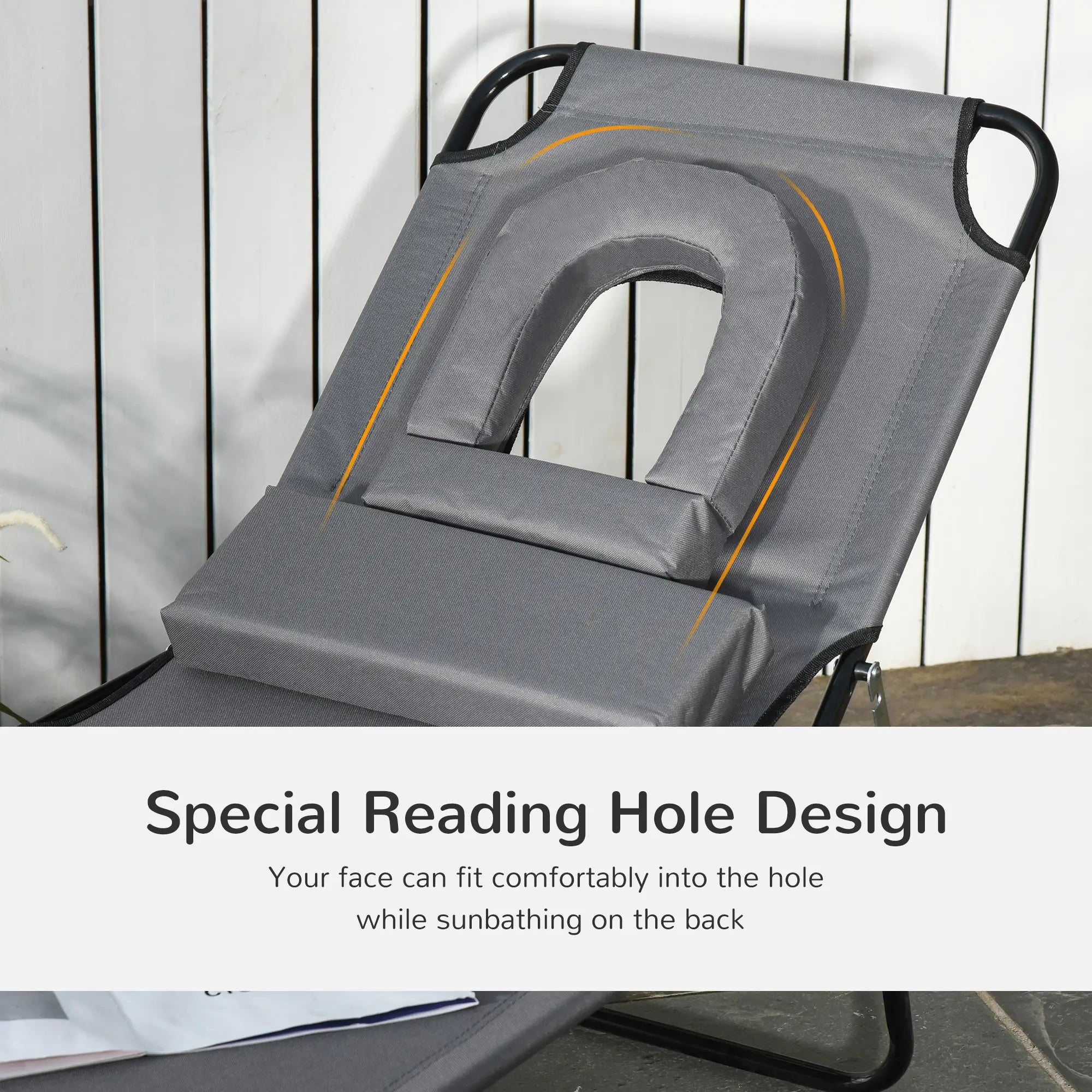 Adjustable Outdoor Lounge Chair, Folding Chaise with Face Hole, Grey Lounger Chairs at Gallery Canada