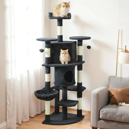 62" Cat Tree, Scratching Post, 2 Condos, Hammock, Perches, Dark Grey Multi-Level Cat Towers at Gallery Canada