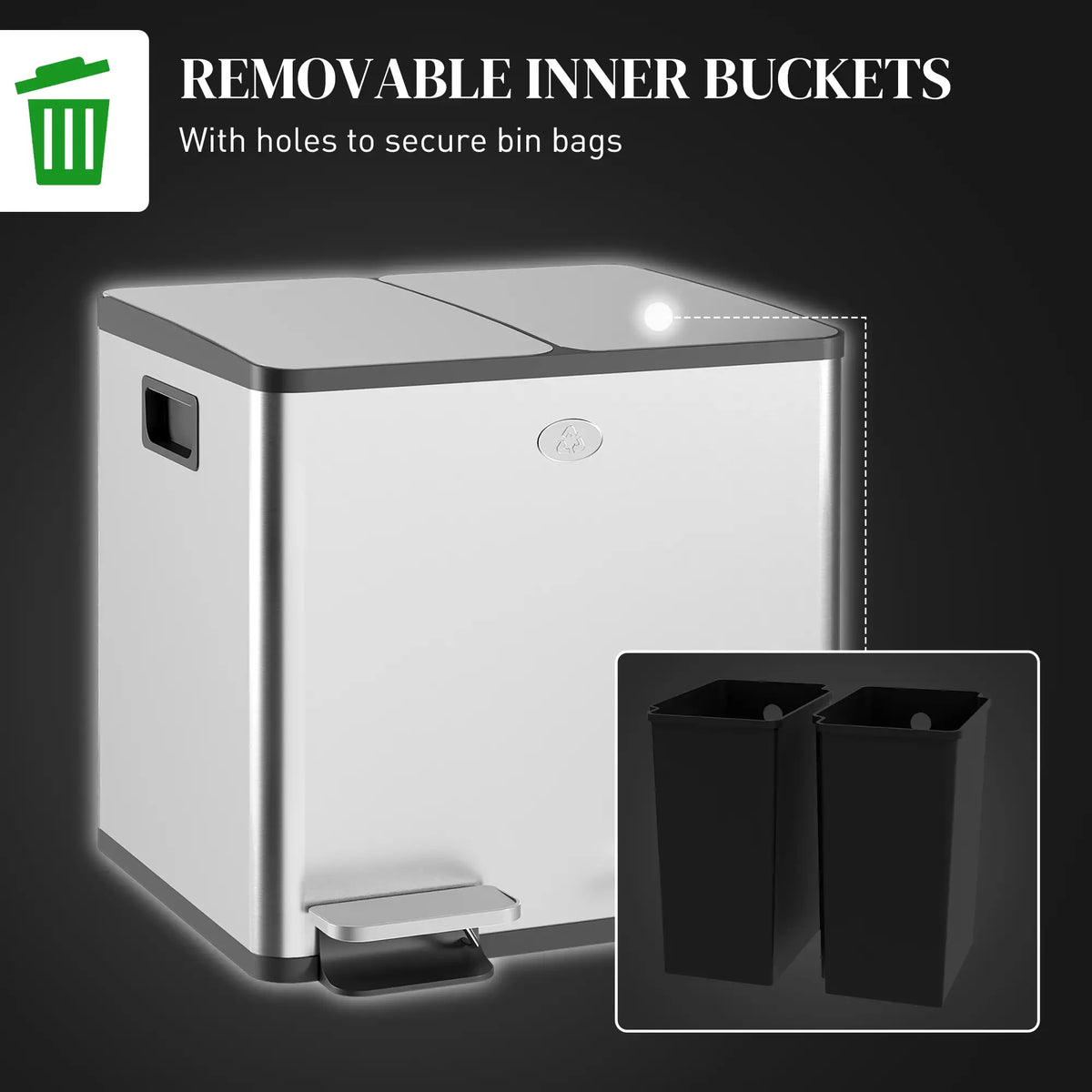 Dual Garbage Bin, Soft Close Trash Can, 2 x 15 Liter, Silver Household Supplies at Gallery Canada
