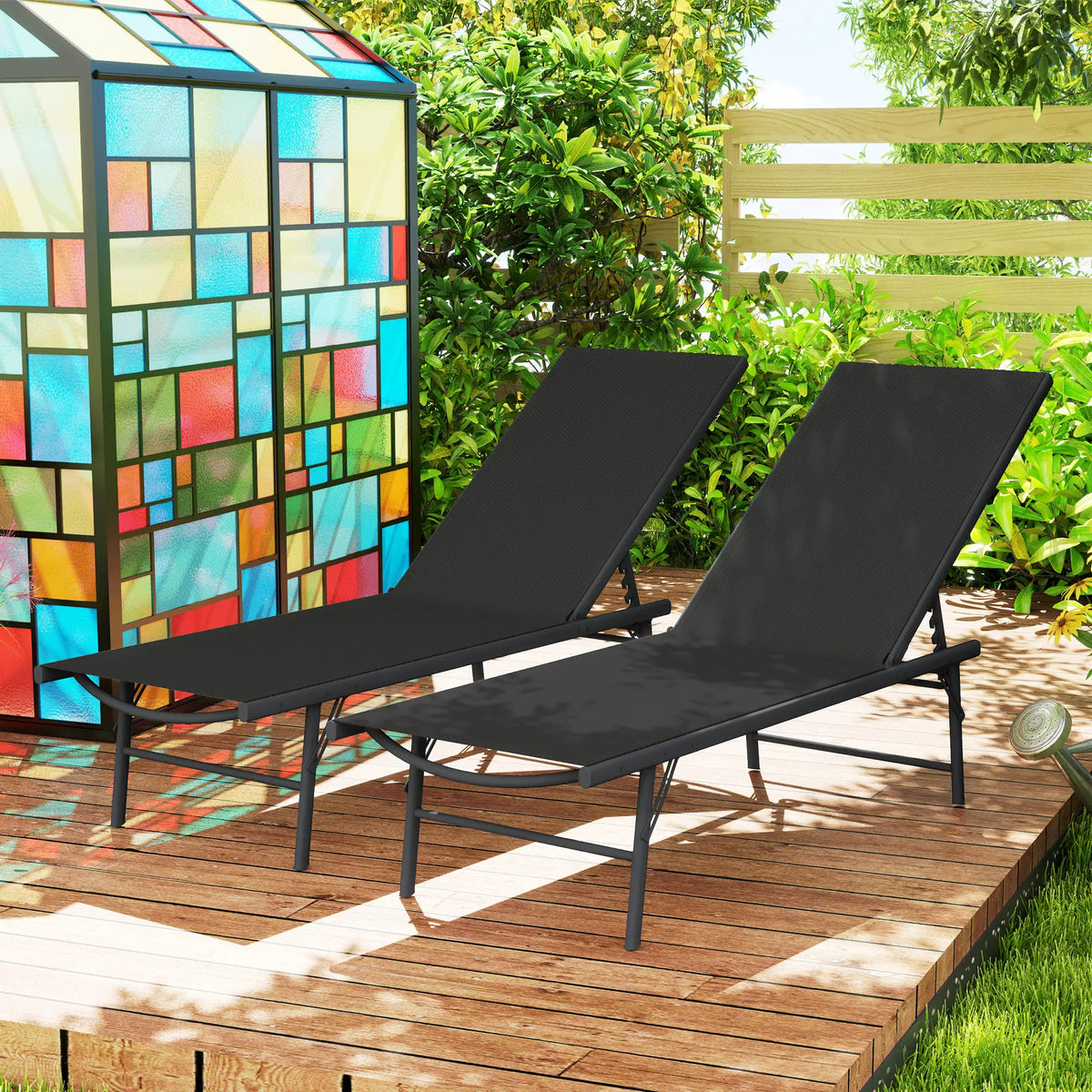 Folding Outdoor Lounge Chairs, 2 Pieces, Adjustable Back, Mesh Seat, Black Lounger Chairs at Gallery Canada