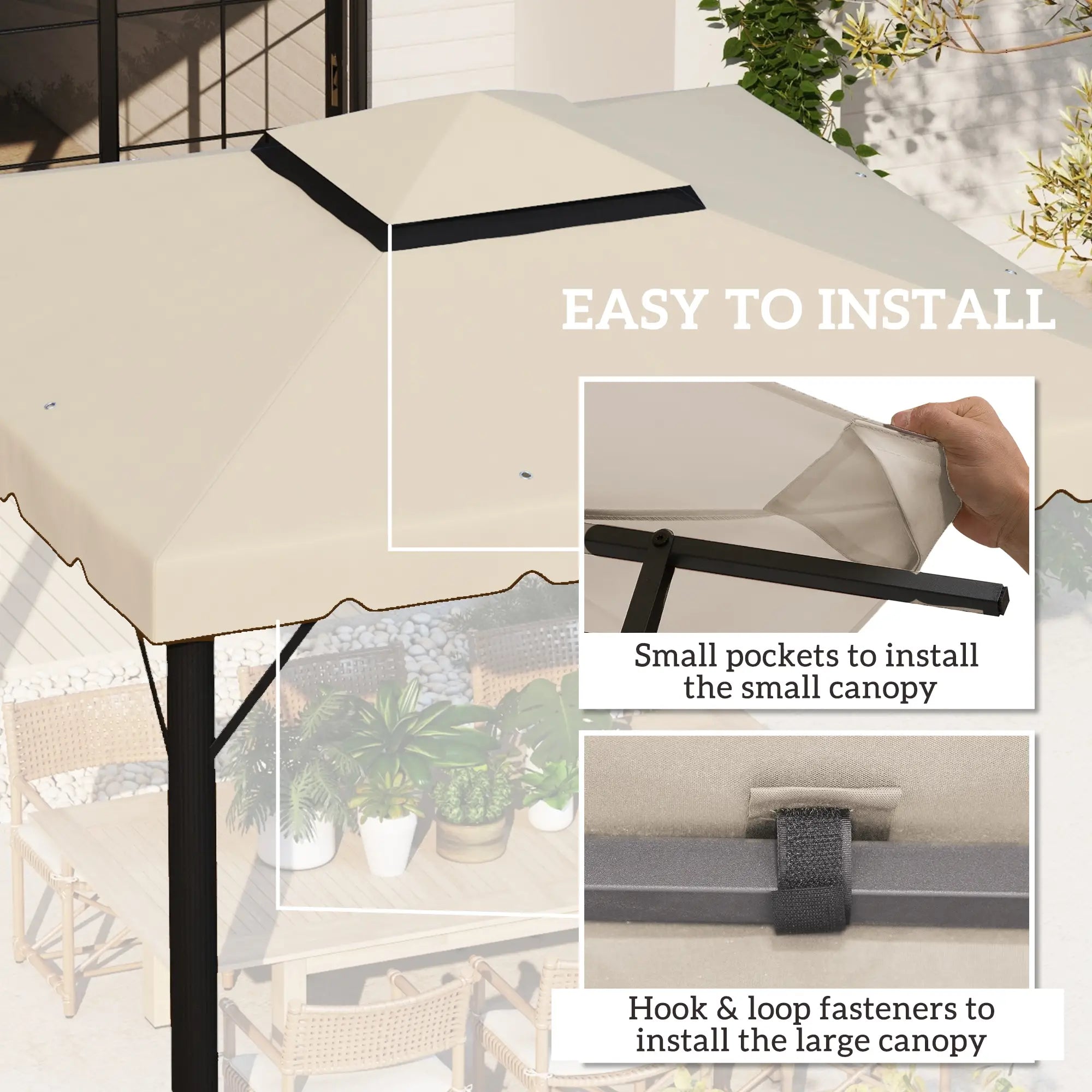 10' X 10' Gazebo Replacement Canopy Top, Vented Roof Patio Cover, Beige Gazebo Canopy Replacement at Gallery Canada