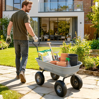 Steel Garden Cart, 10" Pneumatic Tires, 551lbs Capacity, Grey Folding Garden Carts at Gallery Canada