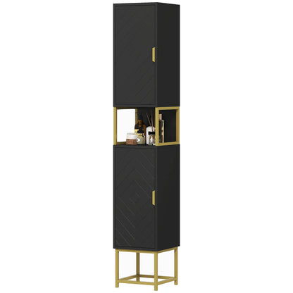Tall Bathroom Storage Cabinet, Narrow with Adjustable Shelf, Black Bathroom Cabinets Black, Gold at Gallery Canada