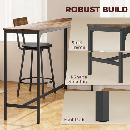 Bar Table Set, 4 PU Cushioned Barstools, Rustic Brown Bar Sets at Gallery Canada