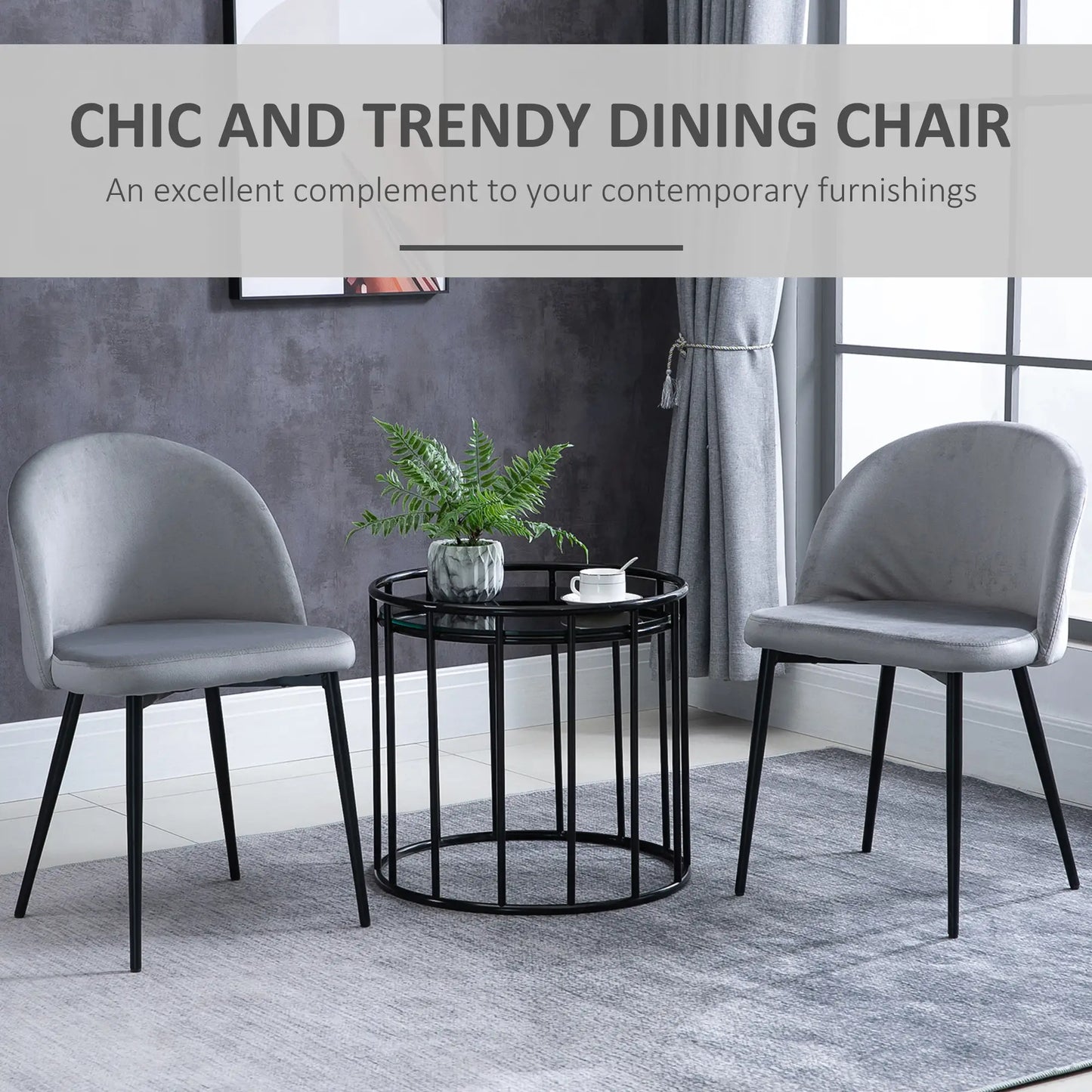 Set of 2 Mid-Back Dining Chairs, Velvet Upholstery, Dark Blue Bar Stools at Gallery Canada