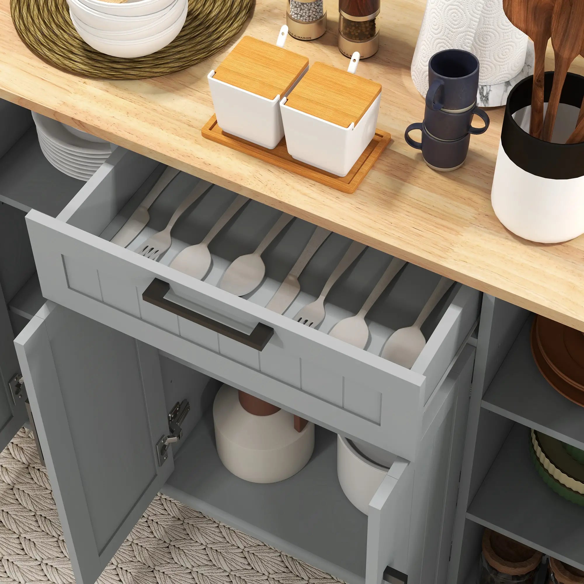 Modern Rolling Kitchen Island Cart, Natural Wood Top, Grey Kitchen Islands & Kitchen Carts at Gallery Canada