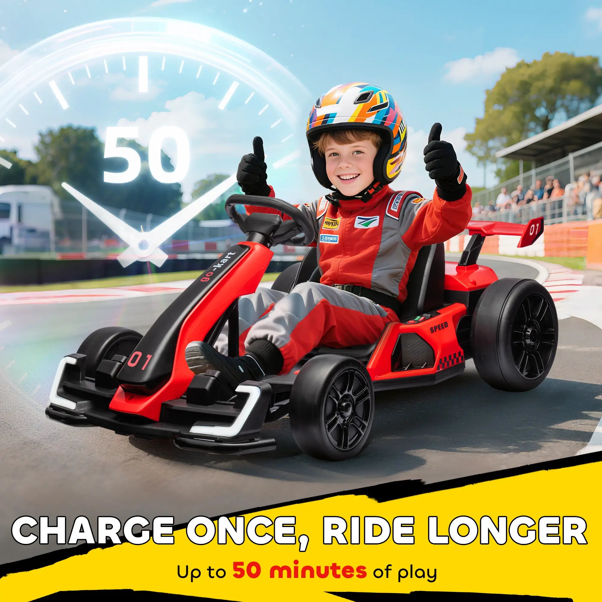 24V Electric Go Kart, Battery Powered, Adjustable Seat, Red Pedal Go Karts for Kids at Gallery Canada