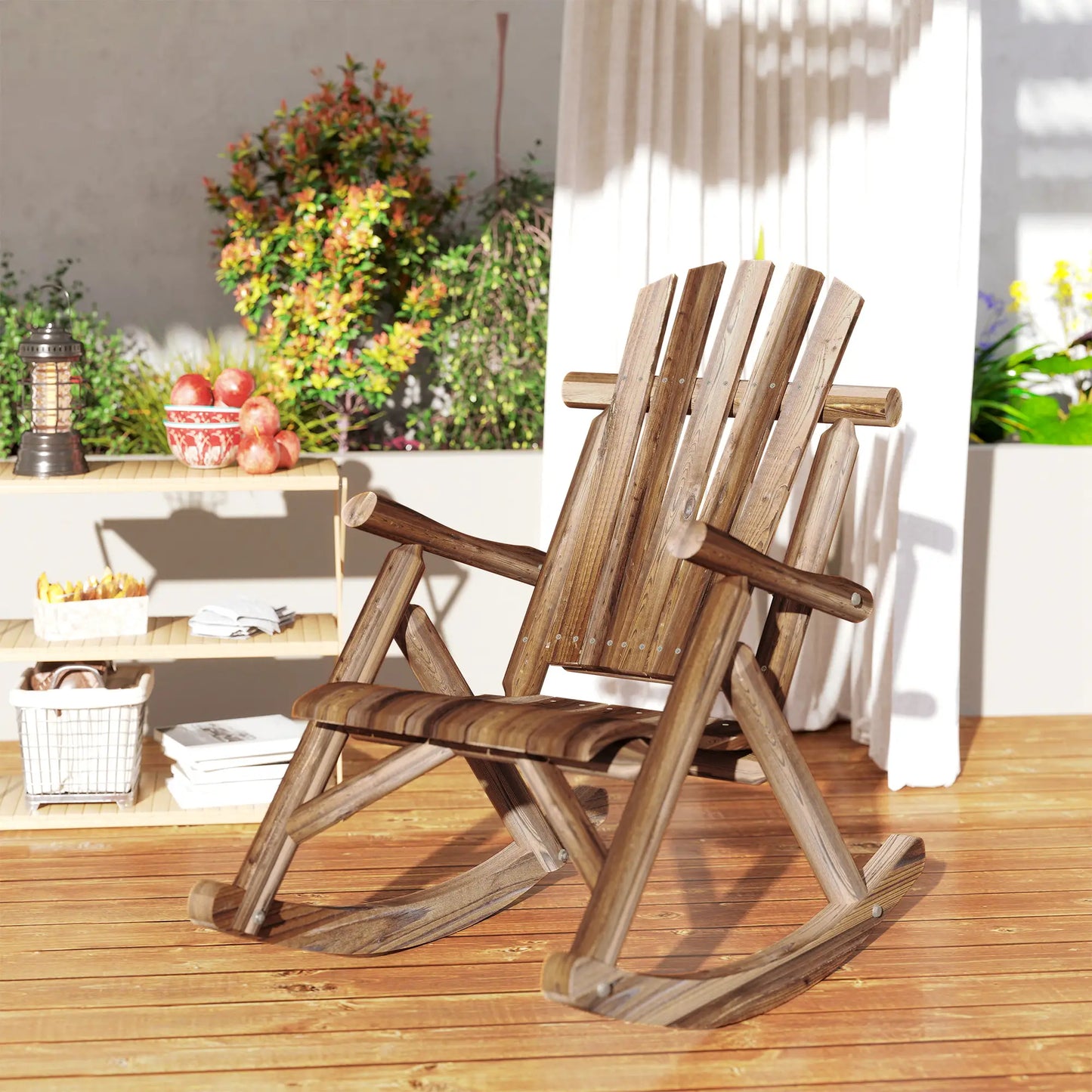 Wooden Outdoor Rocking Chair, Oversized Adirondack Patio Rocker, Carbonized Outdoor Rocking Chairs at Gallery Canada