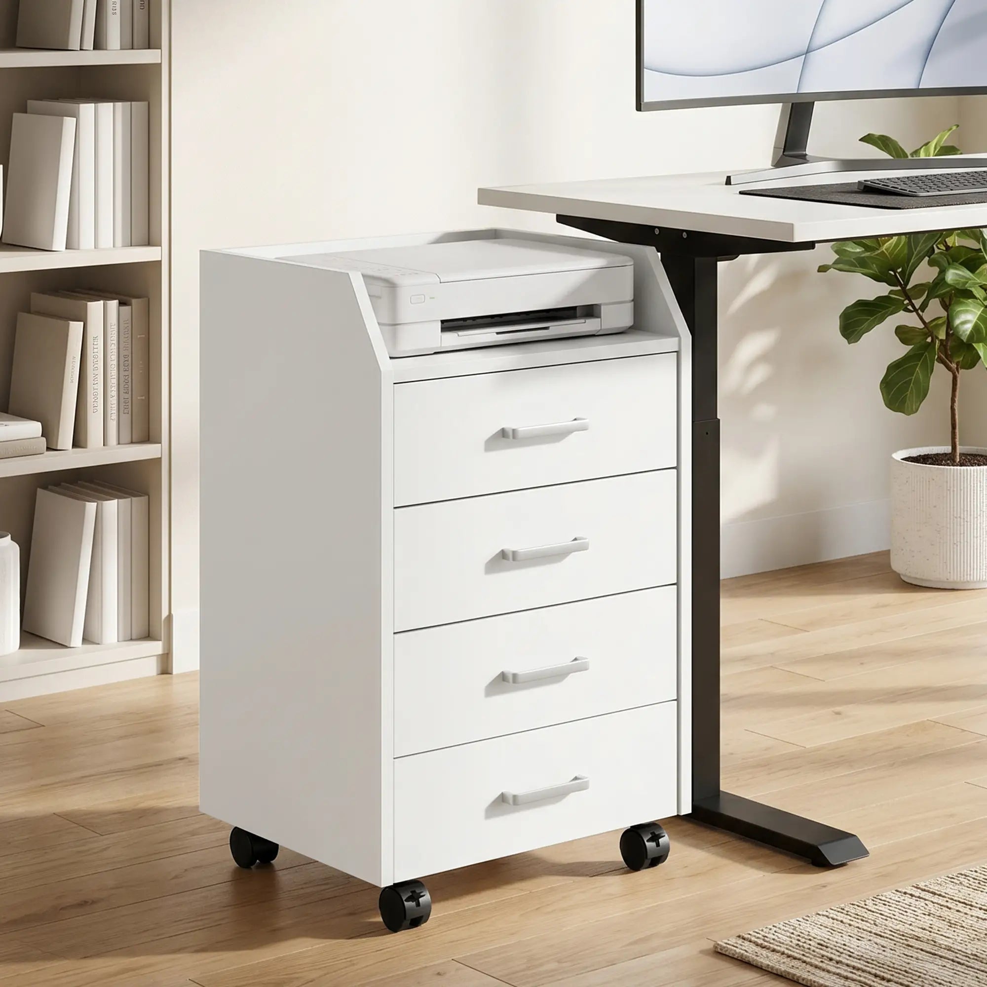 4-Drawer Vertical Mobile Filing Cabinet With Lockable Wheels, White Office Cabinets & Cupboards at Gallery Canada