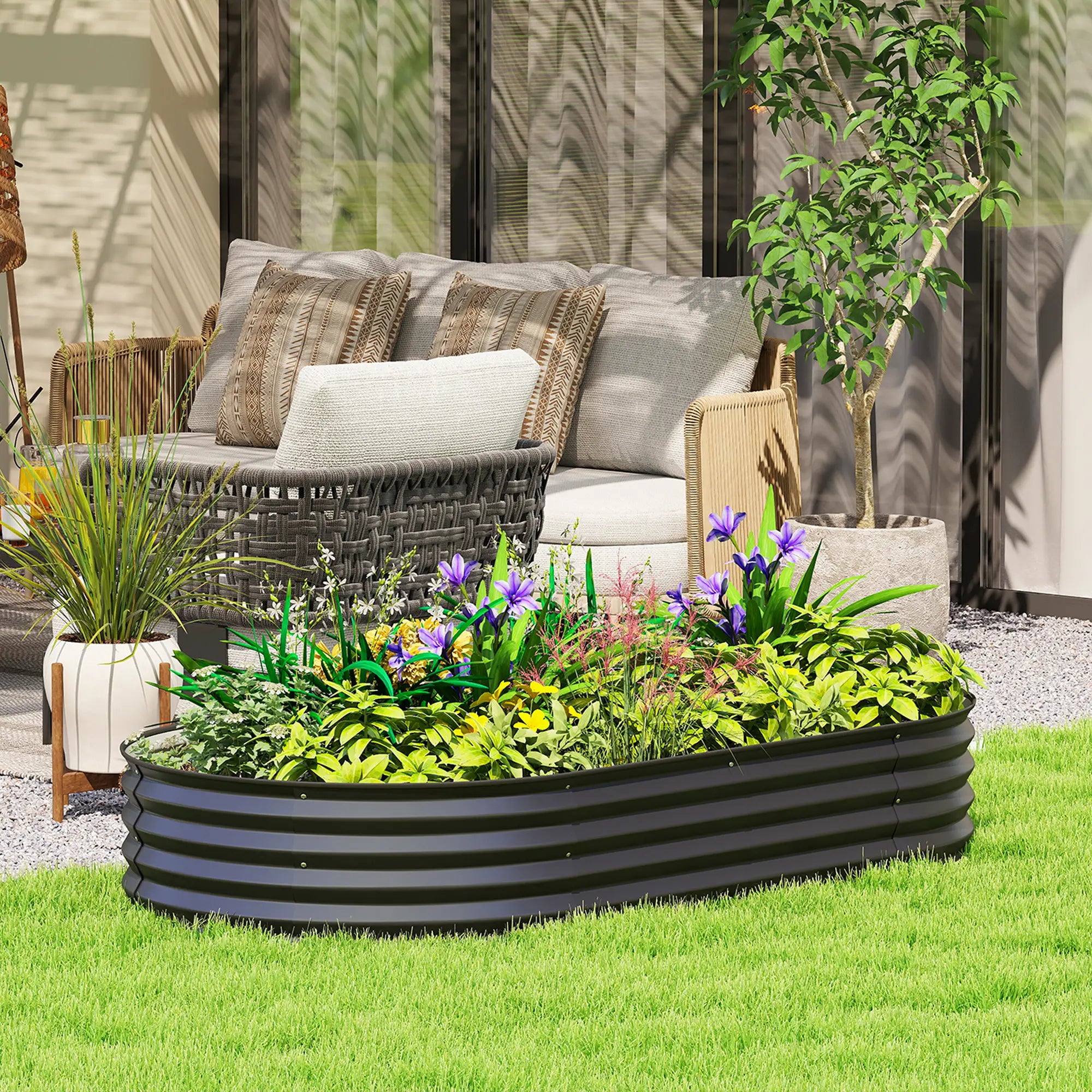 6' x 3' x 1' Galvanized Raised Garden Bed, Metal Plant Stake, Black Galvanized Planter Boxes at Gallery Canada