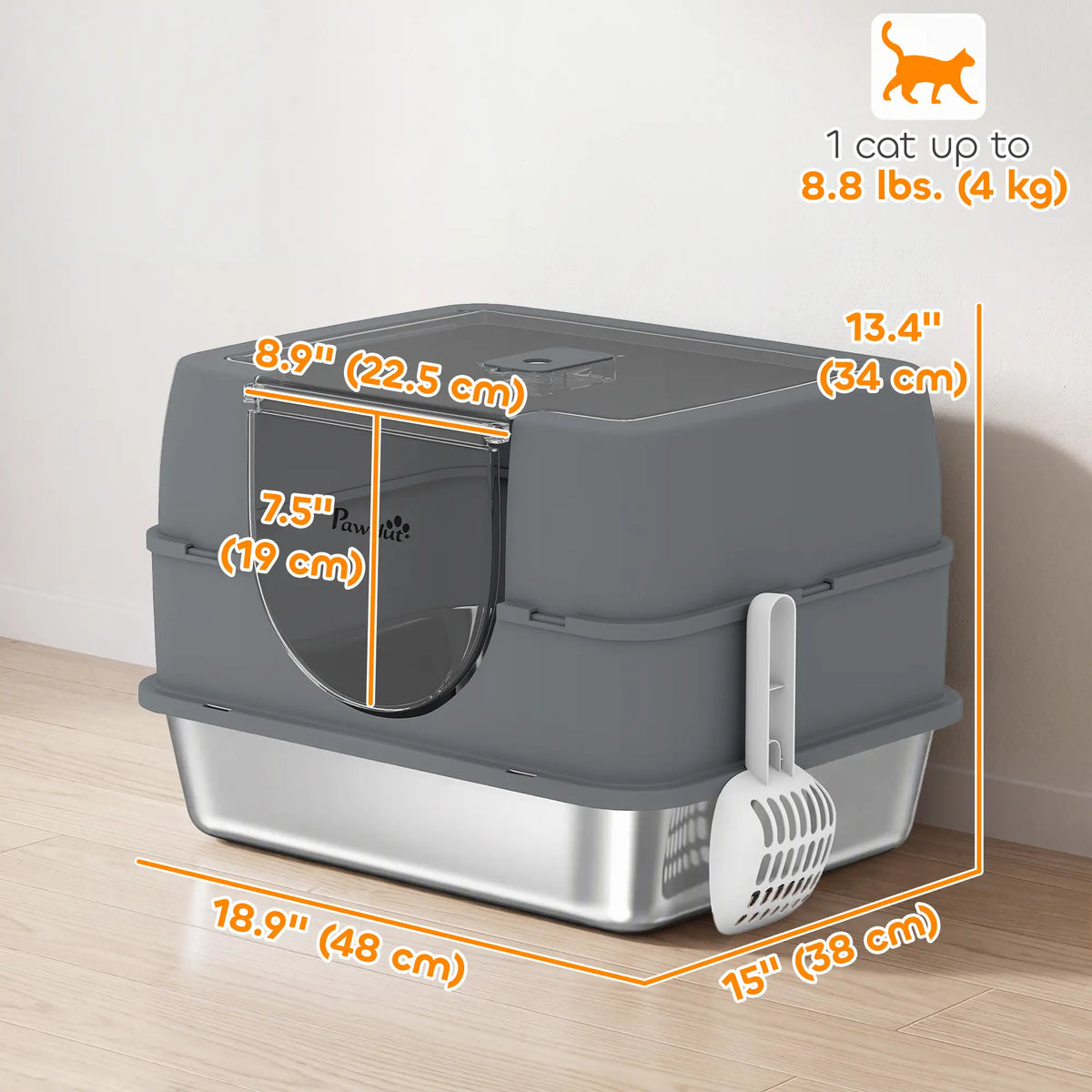 Stainless Steel Cat Litter Box with Lid, High Sided, Scoop Cat Litter Box Enclosures at Gallery Canada