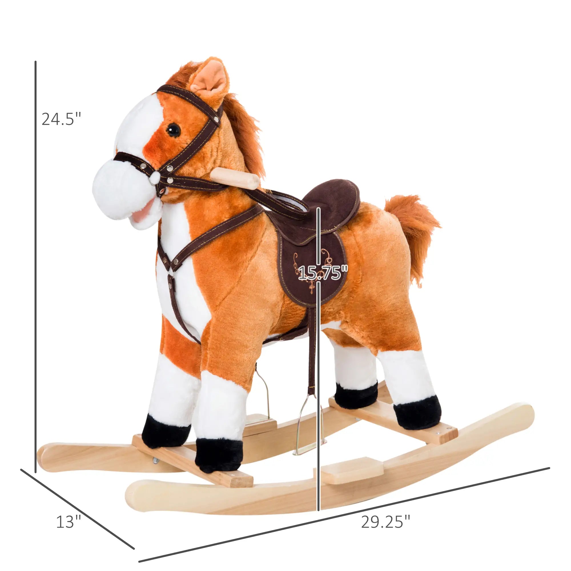 Kids Rocking Horse, Plush Ride-On Toy, Realistic Sound, Brown, Red Rocking Horses at Gallery Canada