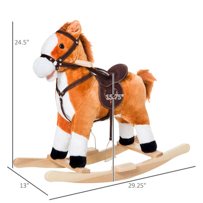 Kids Rocking Horse, Plush Ride-On Toy, Realistic Sound, Brown, Red Rocking Horses at Gallery Canada