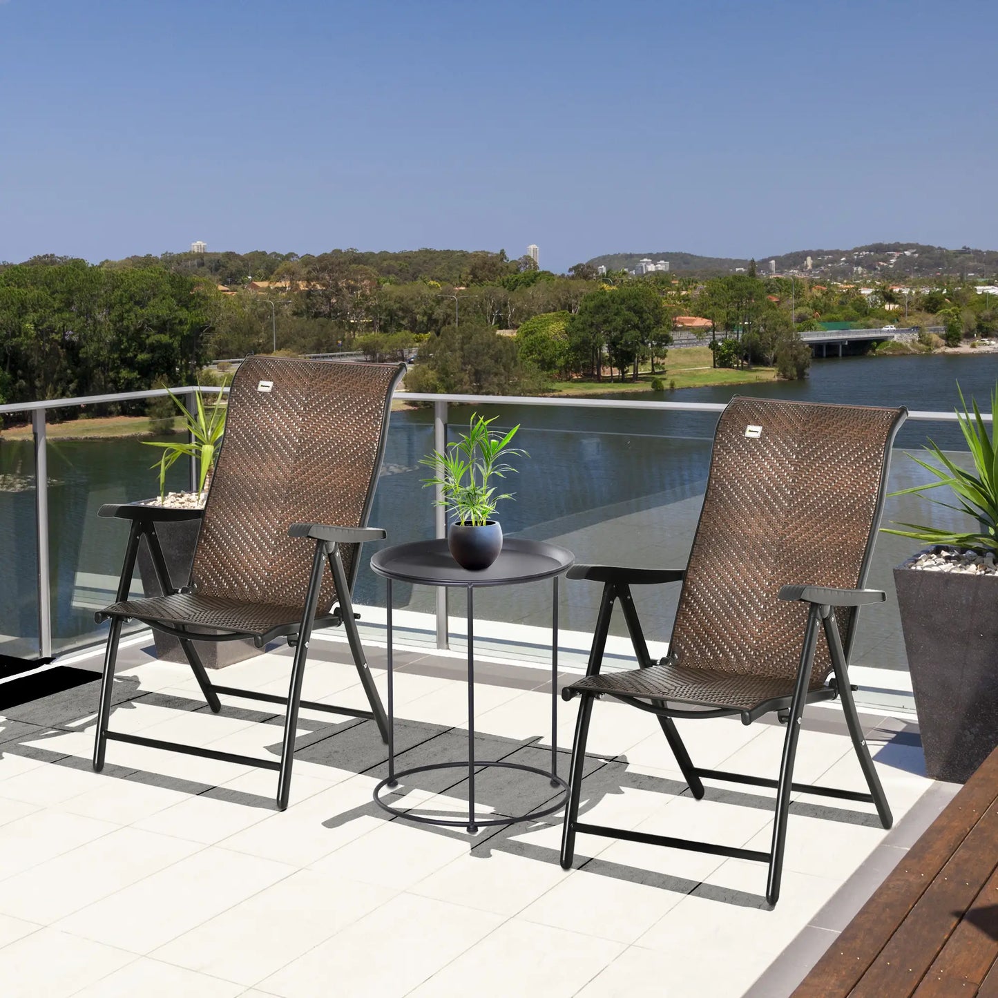 Rattan Reclining Folding Chair Set Of 2, Outdoor Wicker, Brown Foldable Chairs at Gallery Canada