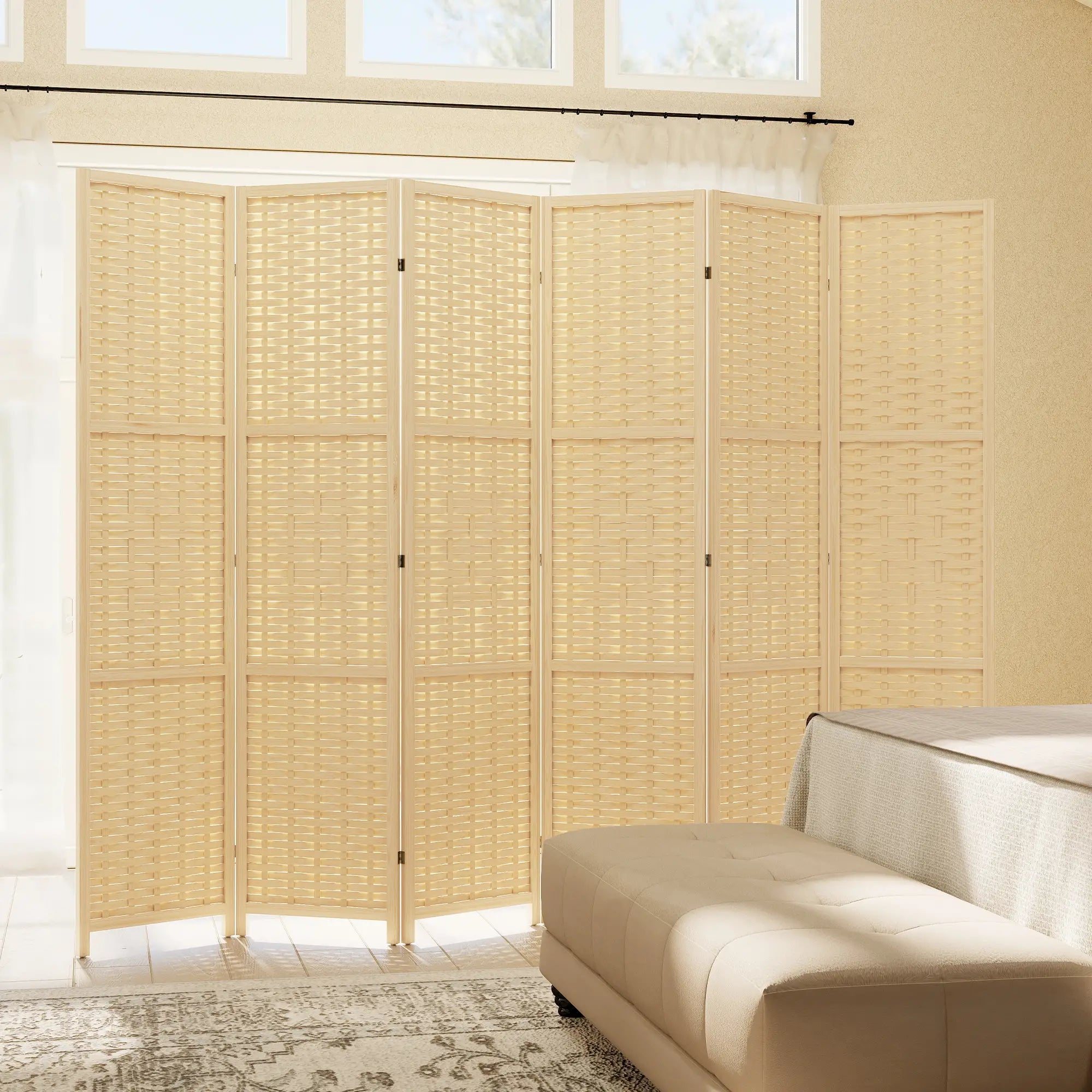 6-Panel Room Divider, 5.6 FT Freestanding Folding Privacy Screen, Natural Wood Room Dividers at Gallery Canada