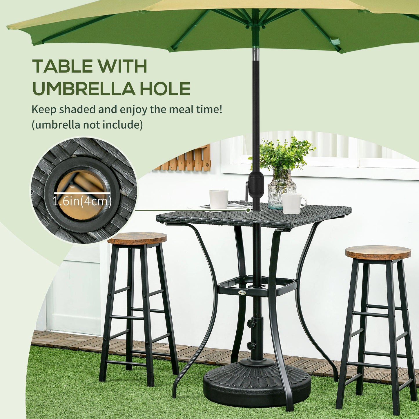 34 Inch Outdoor Wicker Dining Table, PE Rattan Coffee Table, Black Patio Side Tables at Gallery Canada