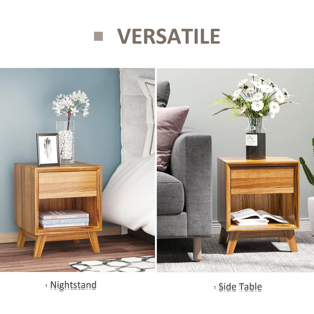 Walnut Brown Nightstand With Drawer & Shelf, Bedroom Side Table, Brown Bedside Tables at Gallery Canada