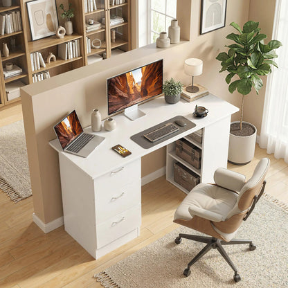 47" Writing Desk With 3-Tier Shelves, 3 Drawers, White Writing Desks at Gallery Canada