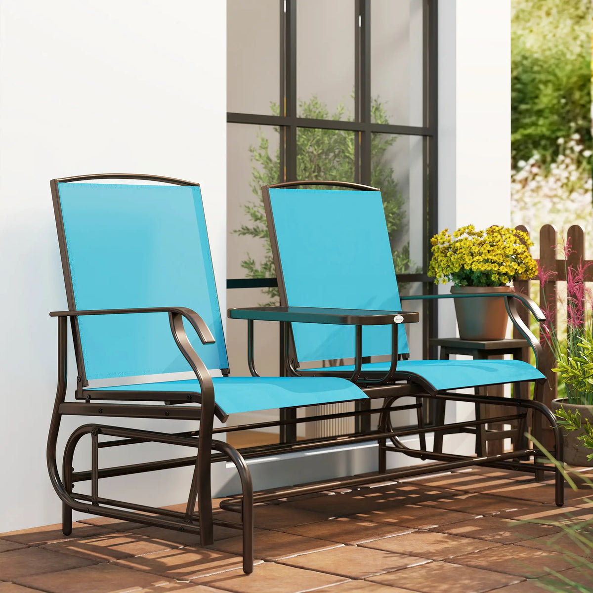 2 Person Outdoor Glider Rocking Chair, Garden Bench, Blue Outdoor Gliders at Gallery Canada