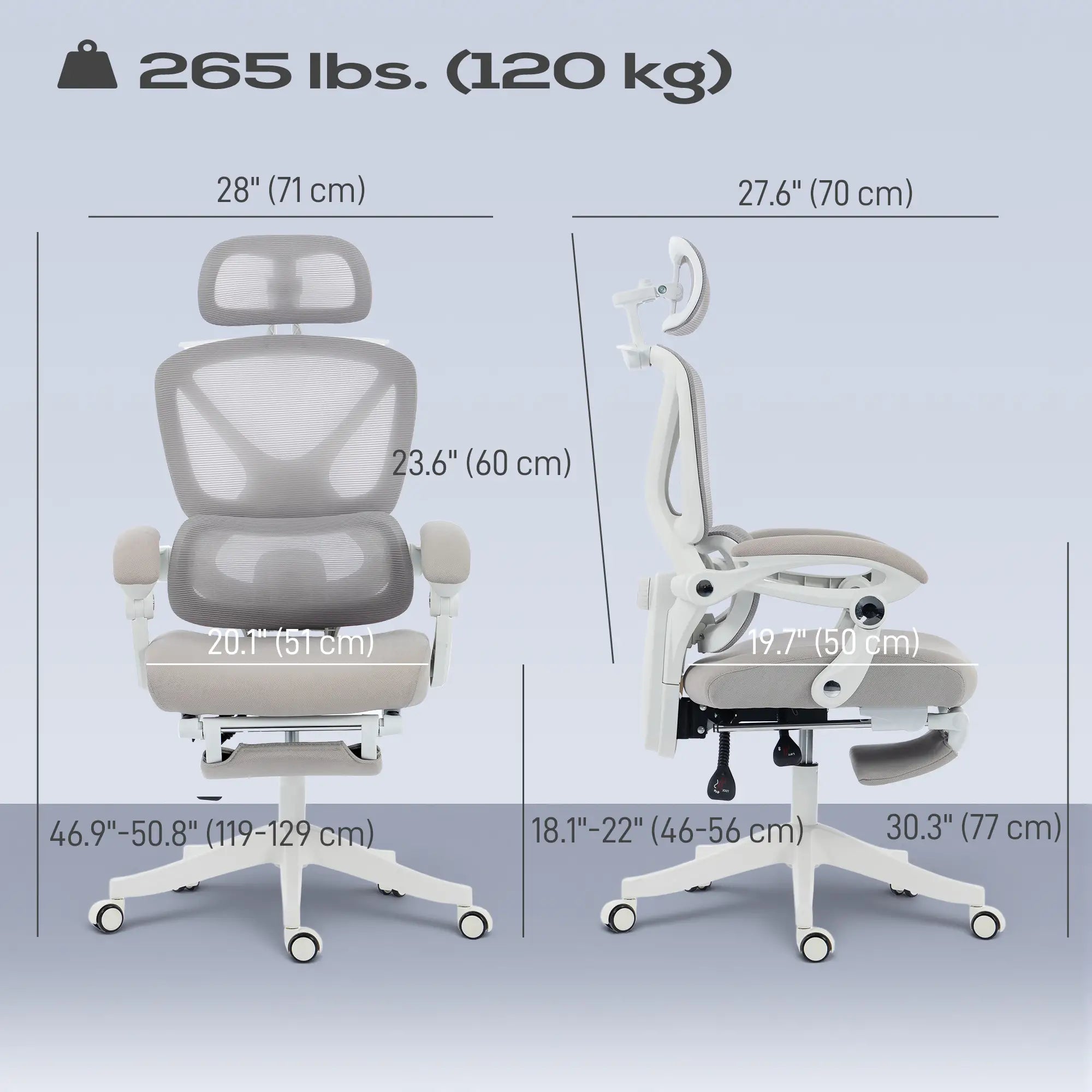 Mesh Desk Chair With Adjustable Headrest, Light Grey Task Chairs at Gallery Canada