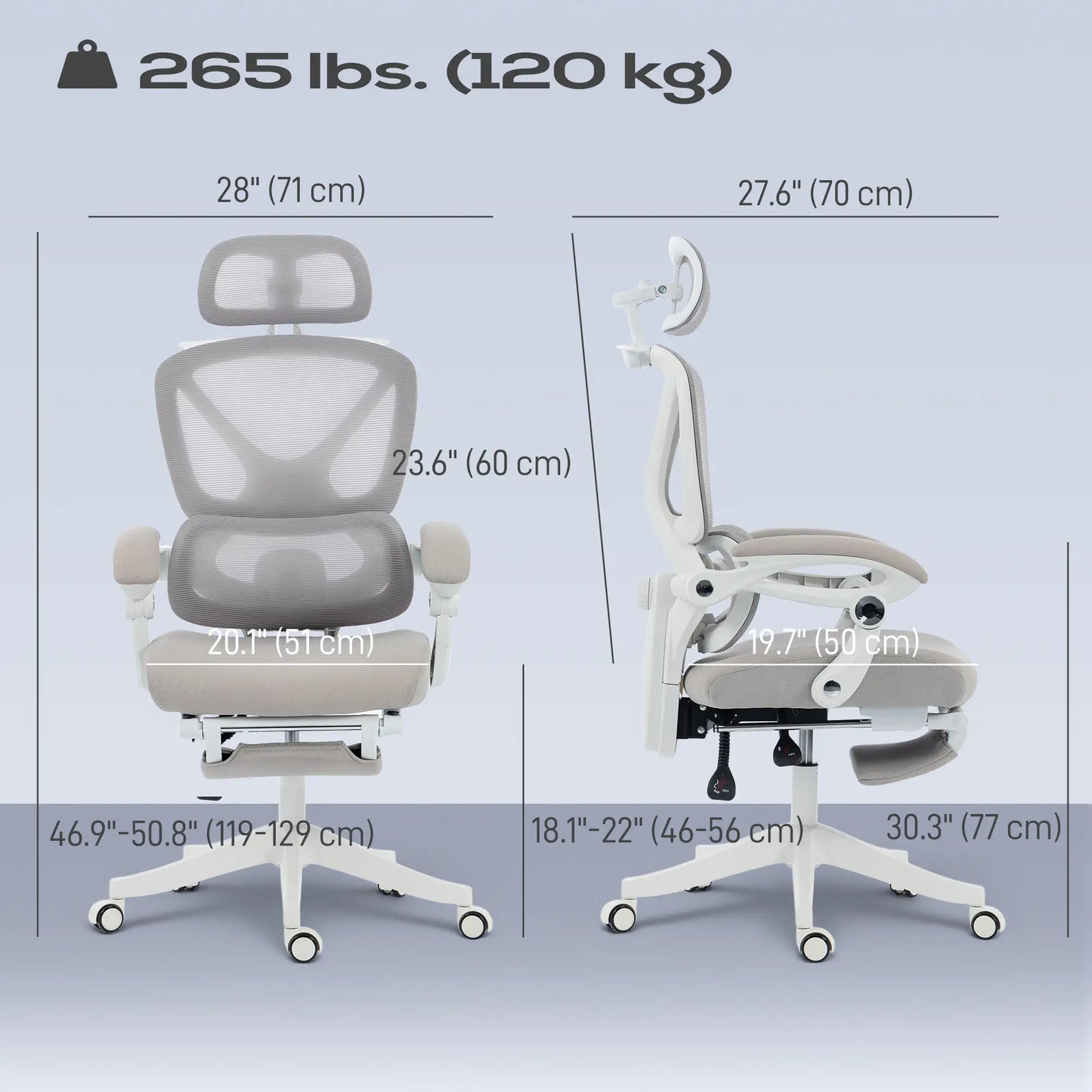 Mesh Desk Chair With Adjustable Headrest, Light Grey Task Chairs at Gallery Canada