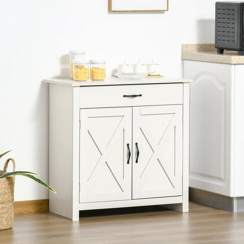 Farmhouse Sideboard Buffet, Storage Cabinet with Barn Doors, Distressed White, White