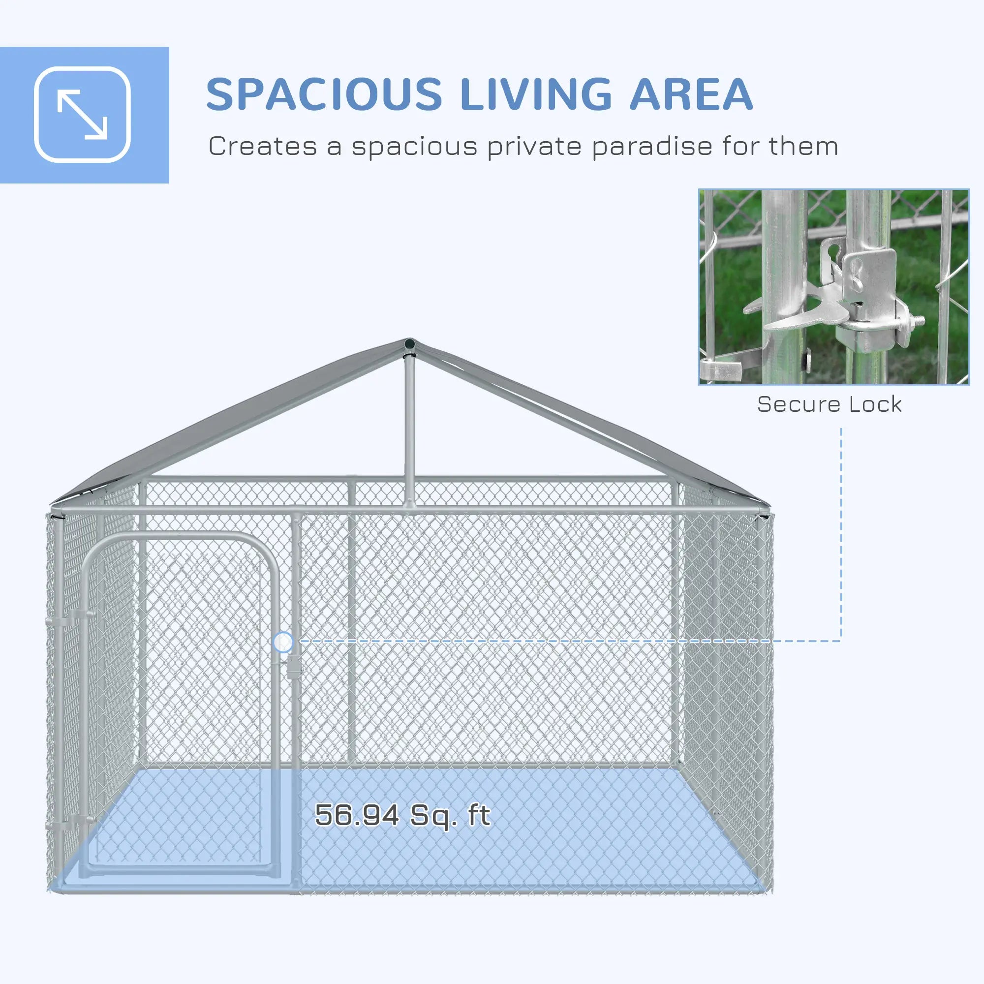 Outdoor Dog Kennel With Roof, Waterproof UV-Resistant Cover, Secure Lock, 7.5' x 7.5' x 5.7' Houses, Kennels & Pens at Gallery Canada
