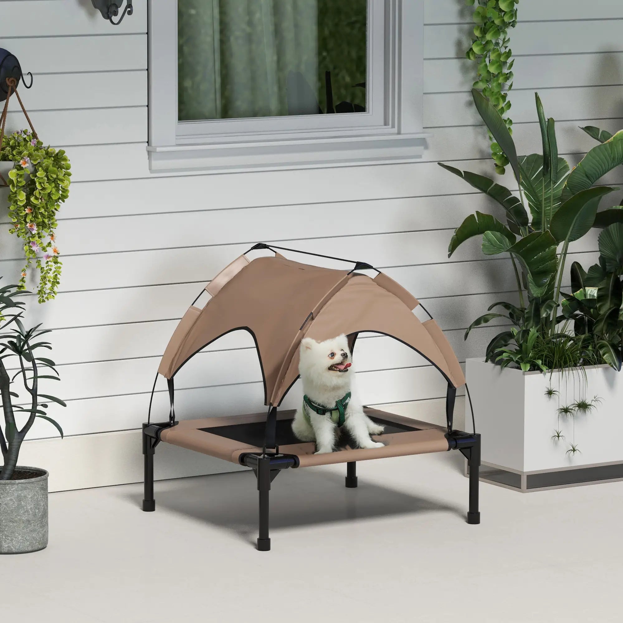Cooling Dog Cot With Canopy, Washable Mesh, Medium, Coffee Elevated Dog Beds at Gallery Canada