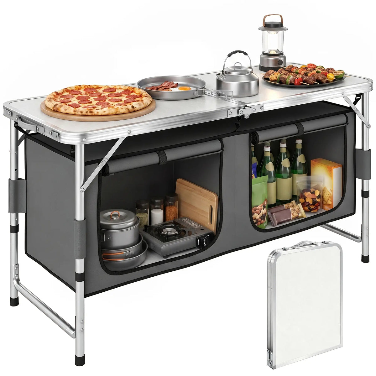 Aluminum Folding Picnic Table, Height Adjustable, Storage BBQ Camping Picnic Tables & Camping Chairs White at Gallery Canada