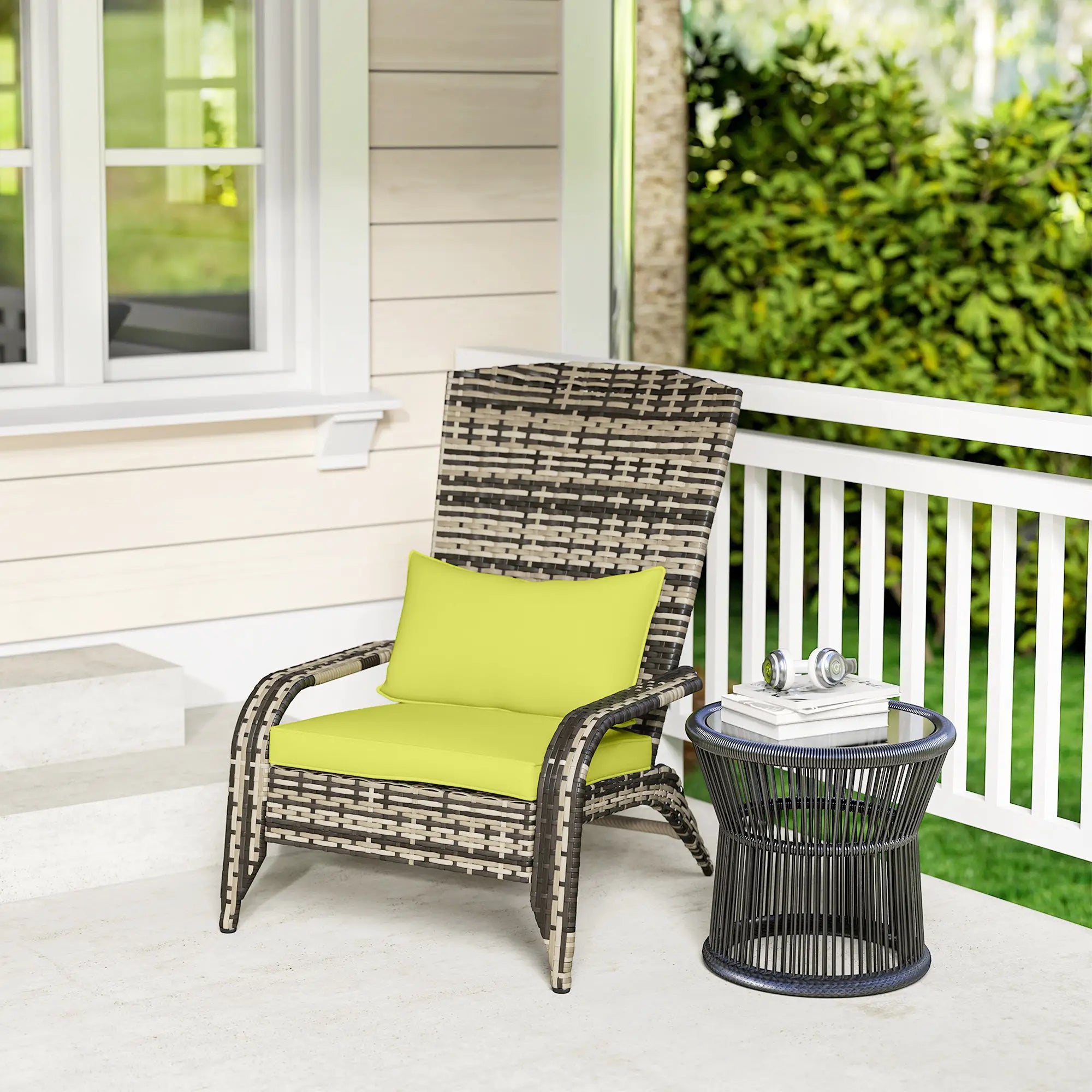 Wicker Adirondack Chair With Cushions, PE Rattan Fire Pit Chair, Green Patio Chairs at Gallery Canada