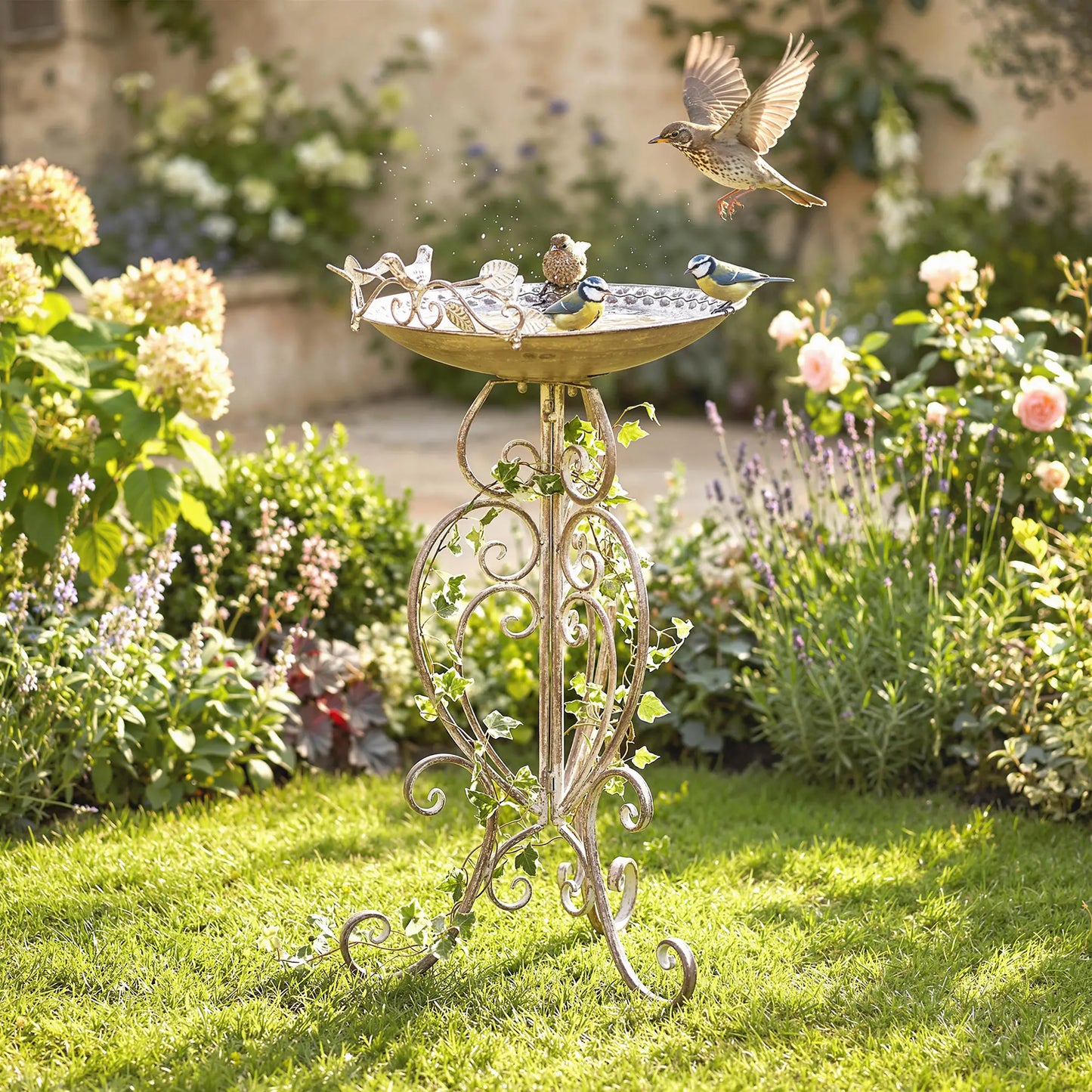 30" Tall Bird Bath With Bird Statues, Vintage Garden Bowl Pedestal, Brown Garden Decor at Gallery Canada