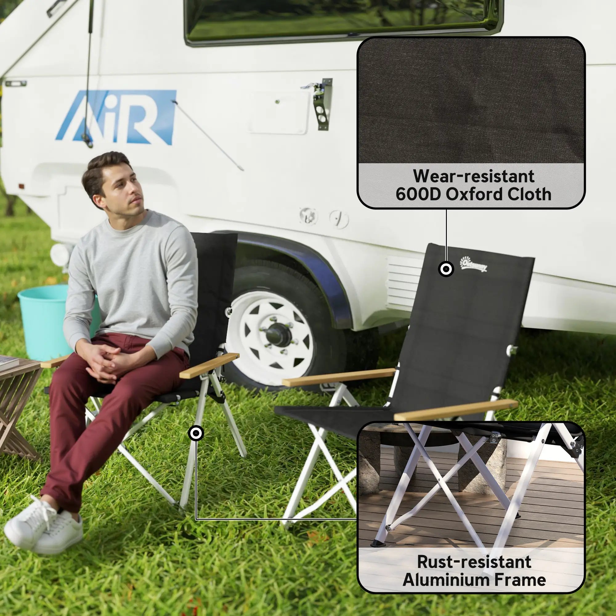 Portable Folding Camp Chairs 2 Pack, Padded Seat, High Back Recliner, Black Picnic Tables & Camping Chairs at Gallery Canada