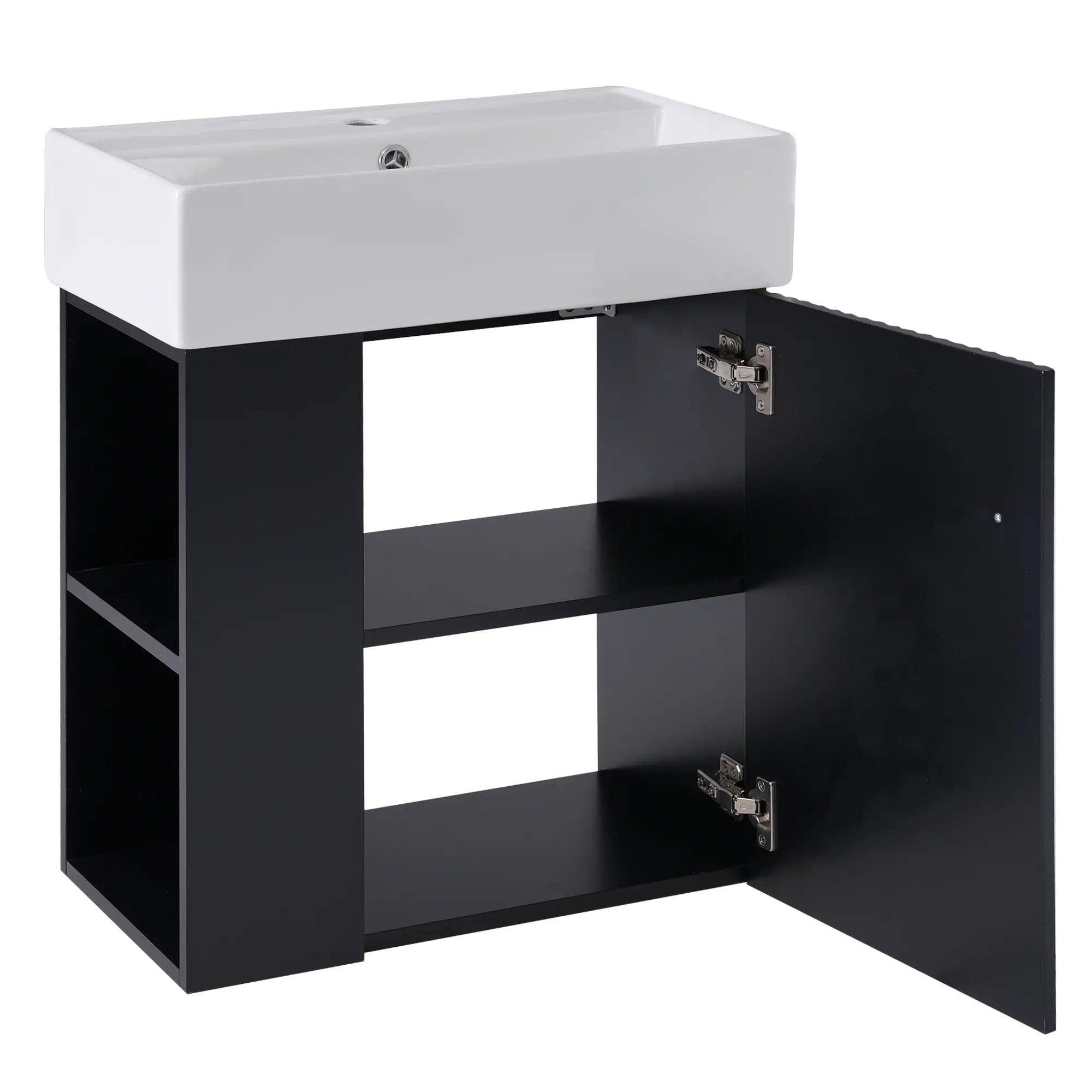 Floating Bathroom Vanity, Ceramic Basin, Side Storage, 21.5