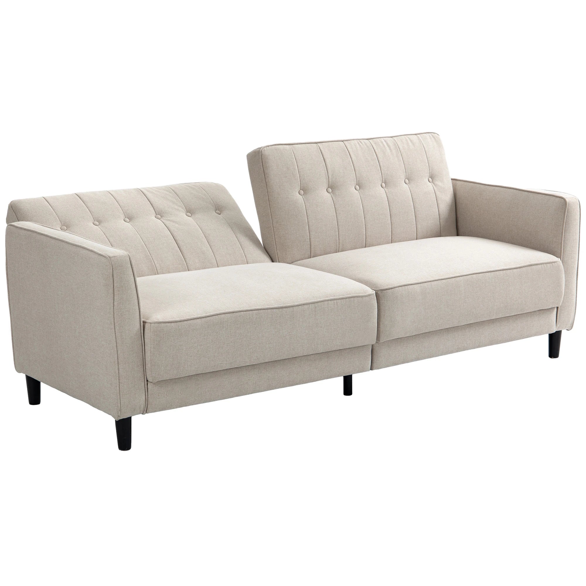 Convertible Bed, Button Tufted Fabric Sofa Bed, Adjustable Back, Beige 2-Seater Sofas Beige at Gallery Canada