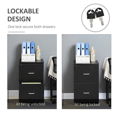 2 Drawer Mobile File Cabinet, Wood Office Filing Cabinet with Lock, Letter and A4 Size, Black Office Cabinets & Cupboards at Gallery Canada