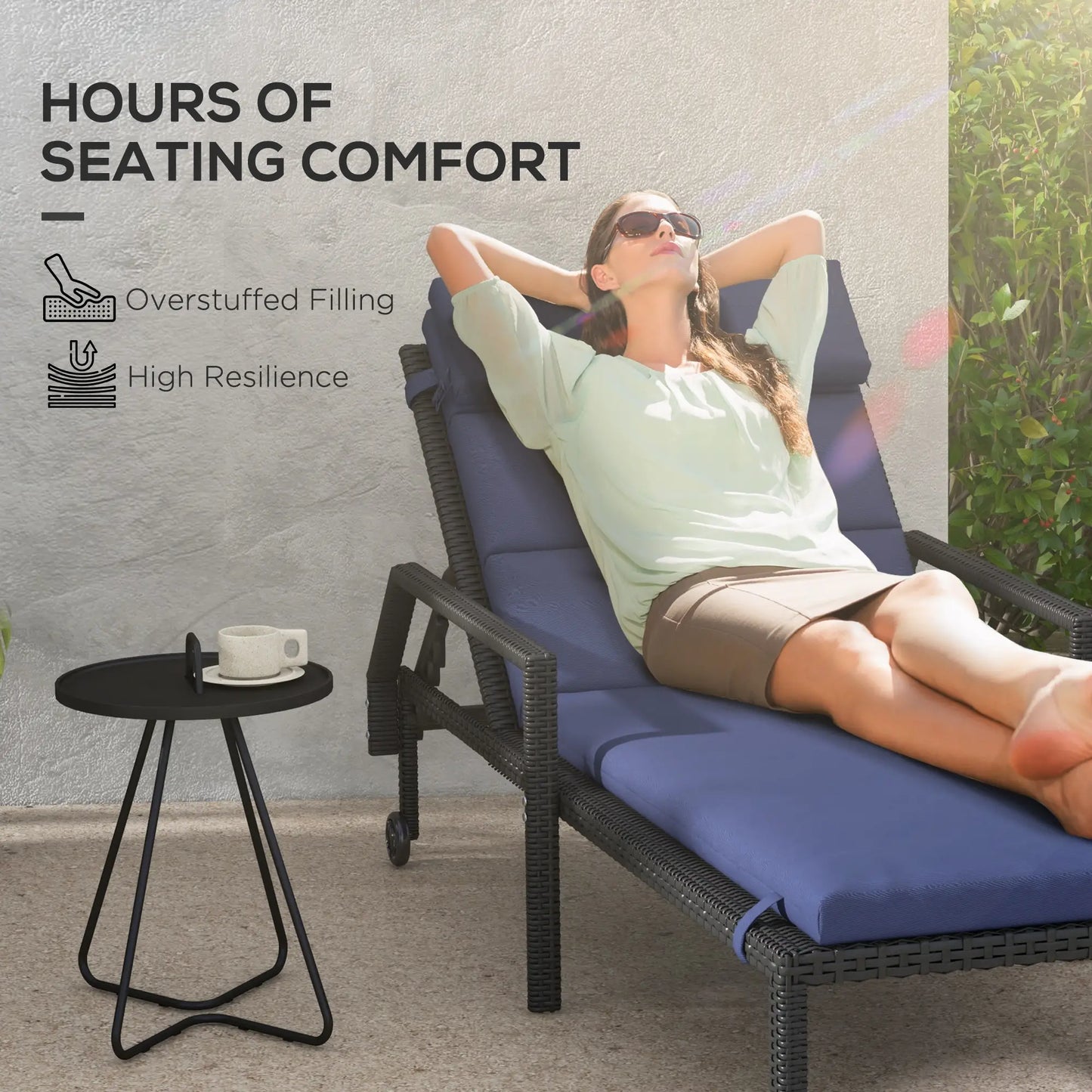 Patio Chaise Lounge Chair Cushion, with Headrest and Ties, Dark Blue Patio Chair Cushions at Gallery Canada