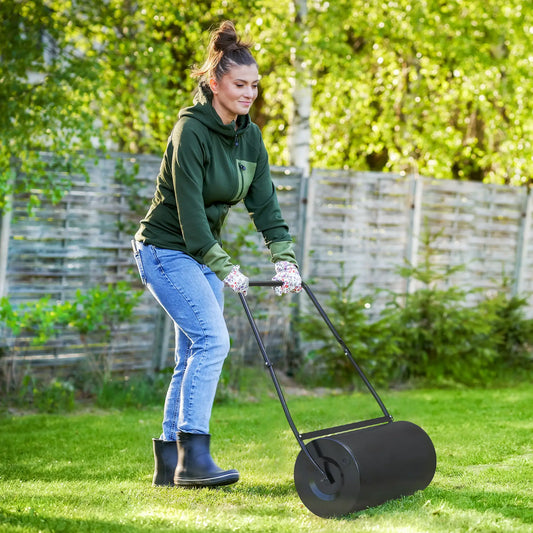22" Push Lawn Roller, 12 Gal Water/Sand Sod Roller, Black Lawn Rollers Black at Gallery Canada