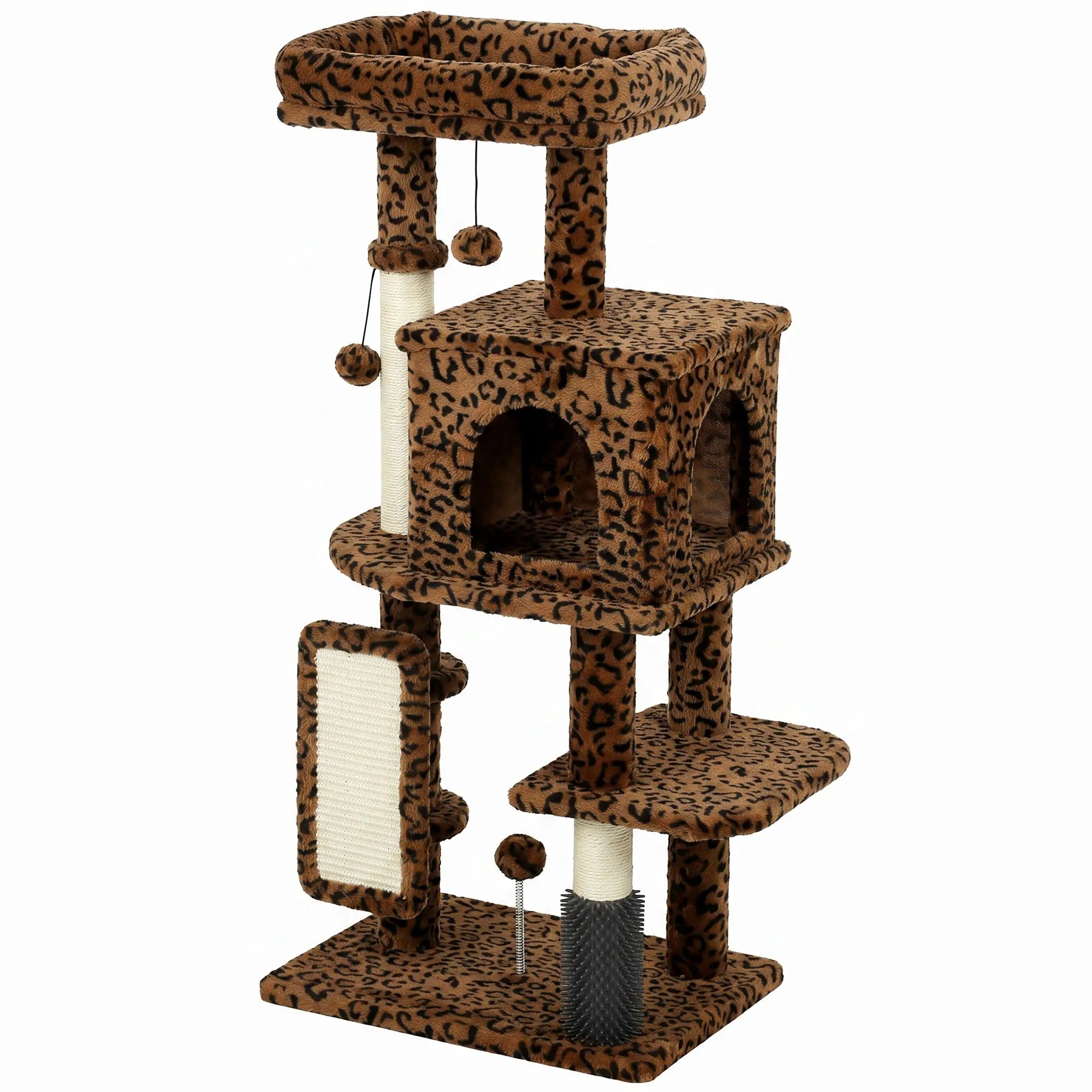 41 Inch Cat Tree With Scratching Posts, Bed, Condo, Platforms Cat Trees Leopard Print at Gallery Canada
