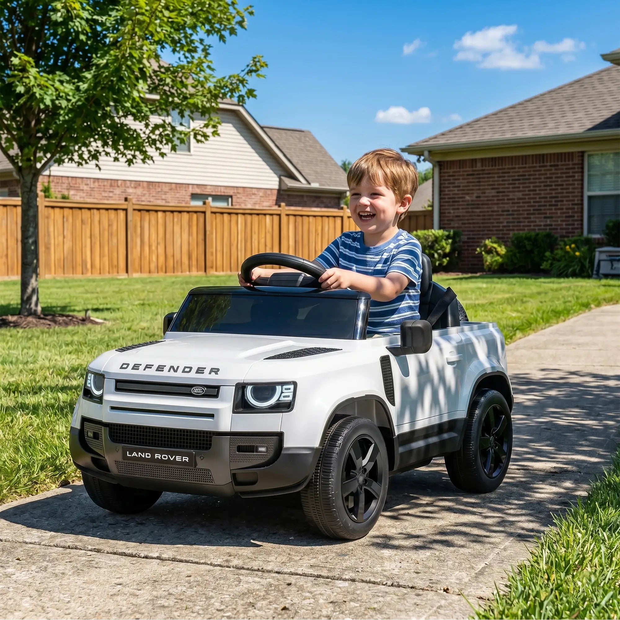 12V Licensed Land Rover Ride-On Car, Remote, White Electric Toy Cars at Gallery Canada