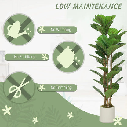 4FT Artificial Fiddle Leaf Fig Tree, Solid Wood Trunk, Green Artificial Trees at Gallery Canada