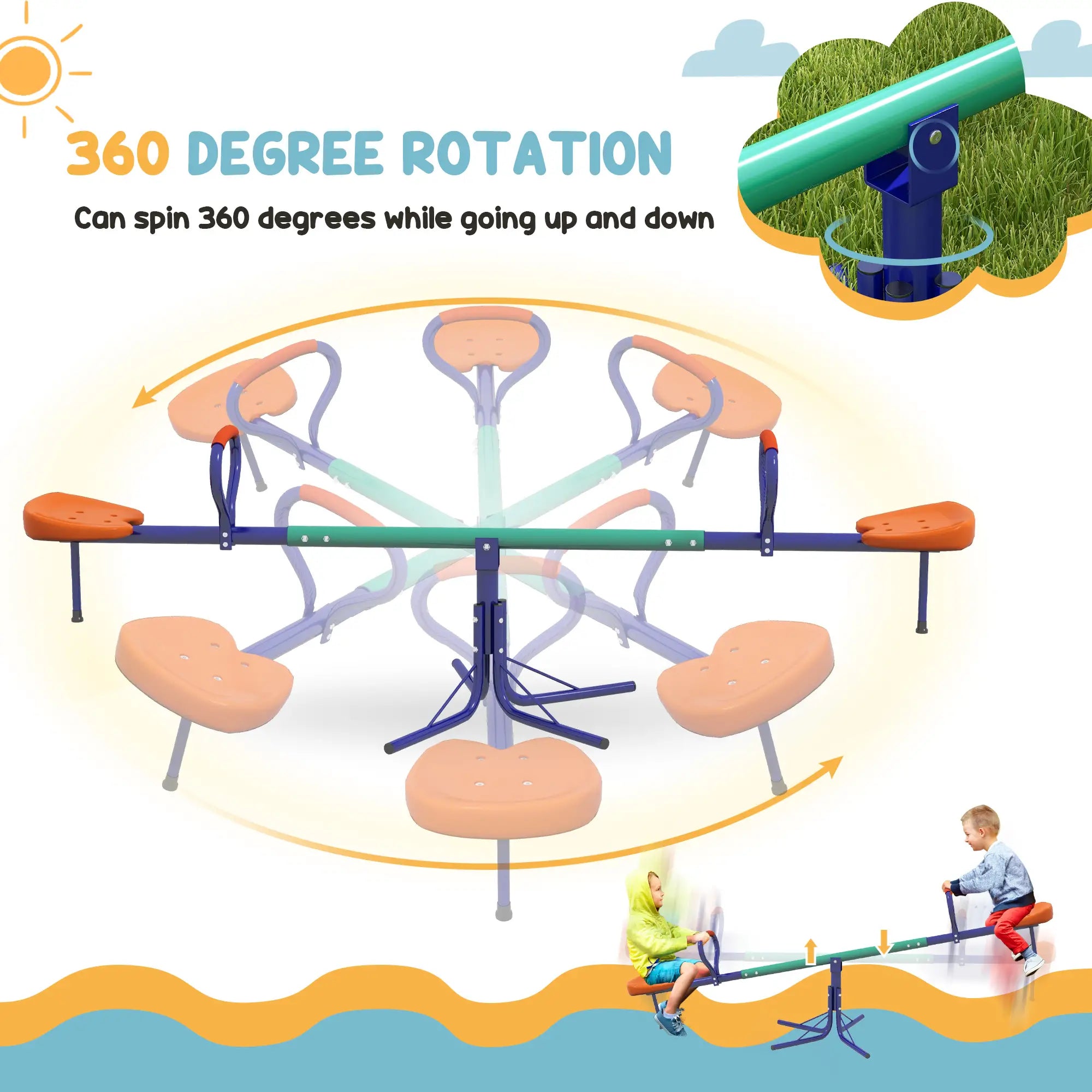 Kids Seesaw Swivel, 360 Degrees Rotating, Outdoor Playground Equipment, Multicoloured Gym Sets & Swings at Gallery Canada