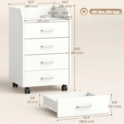 4-Drawer Vertical Mobile Filing Cabinet With Lockable Wheels, White Office Cabinets & Cupboards at Gallery Canada