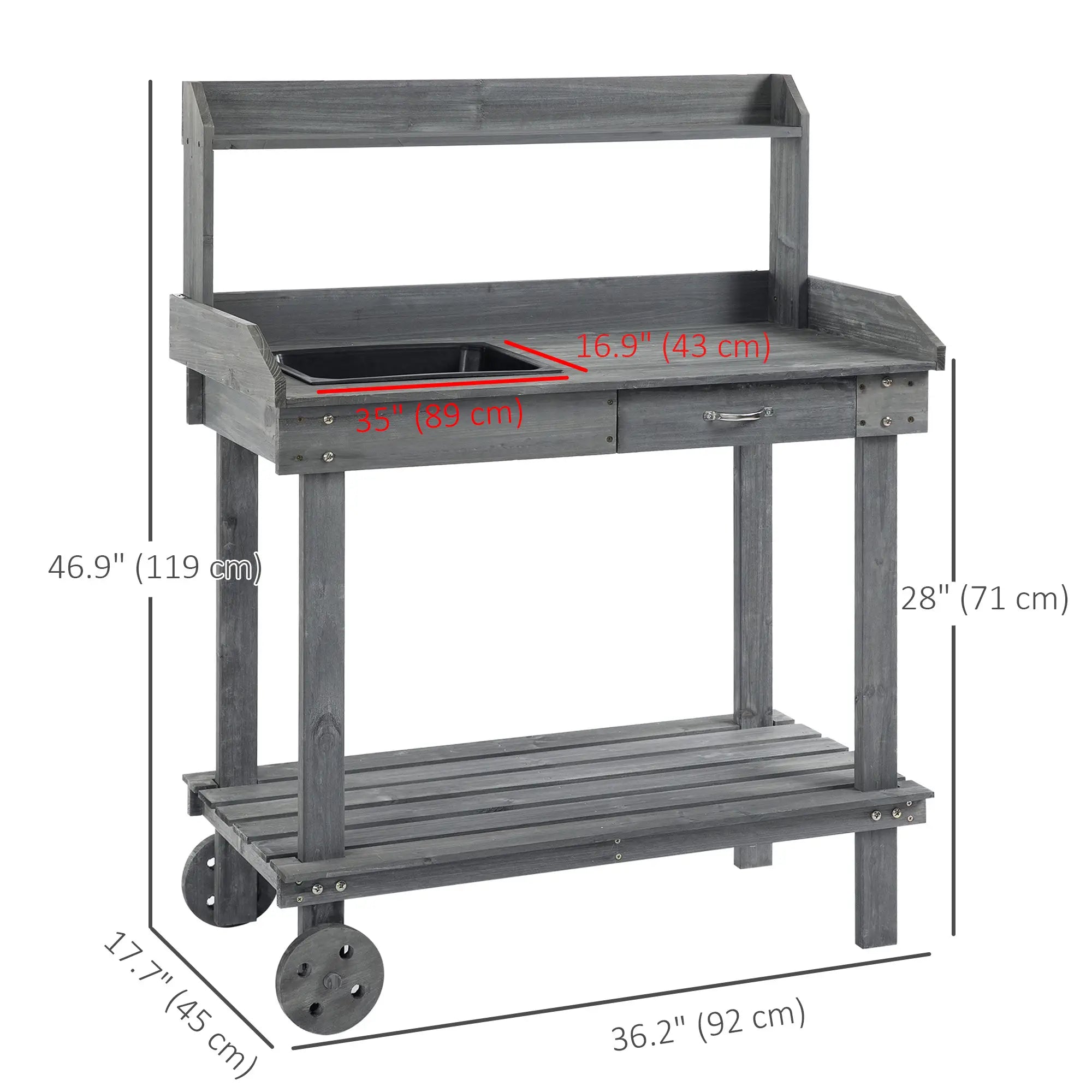 36 In Wooden Potting Bench With Sink, Drawer & Storage, Gray Potting Benches & Tables at Gallery Canada