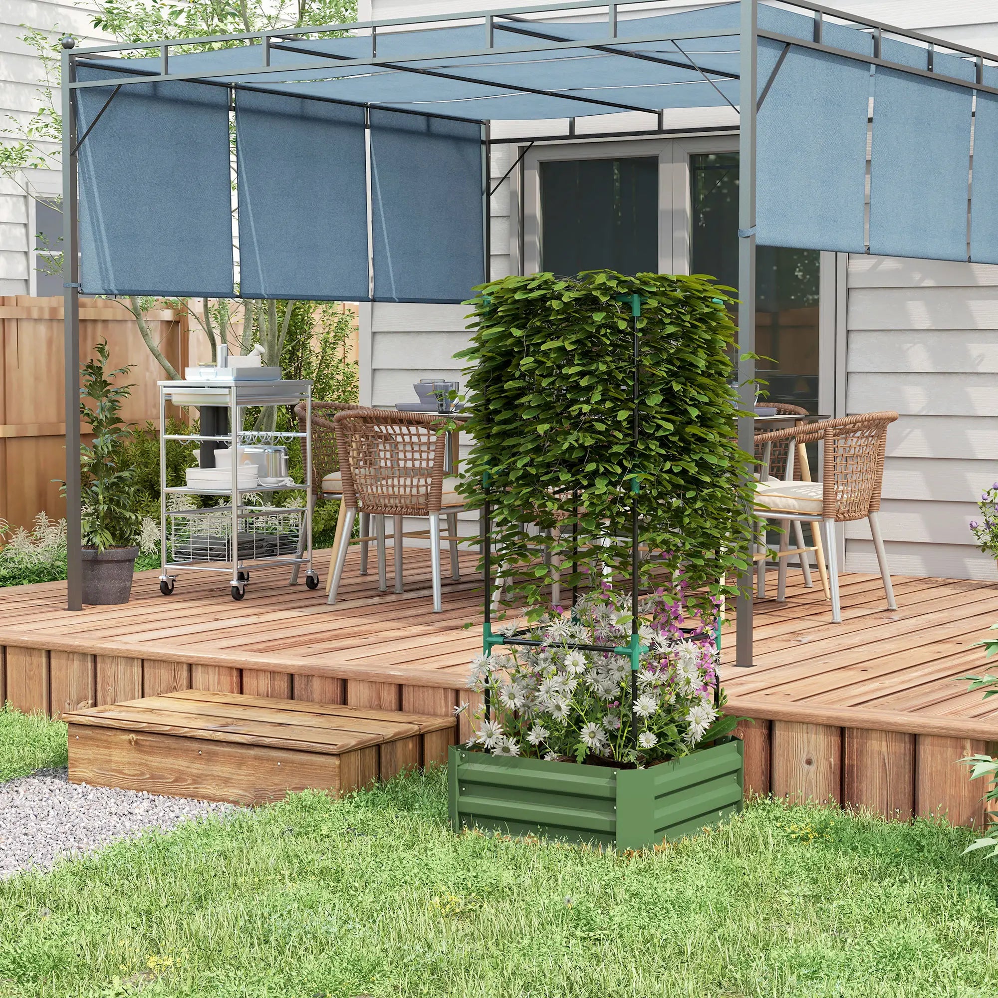 Galvanized Planter Box, Outdoor Raised Garden Bed, 3-Tier Trellis Tomato Cage Galvanized Planter Boxes at Gallery Canada