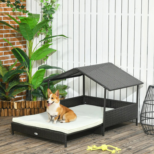 Extendable Wicker Dog Bed, Soft Cushion Washable Cover, Small Medium Dogs, Cream White