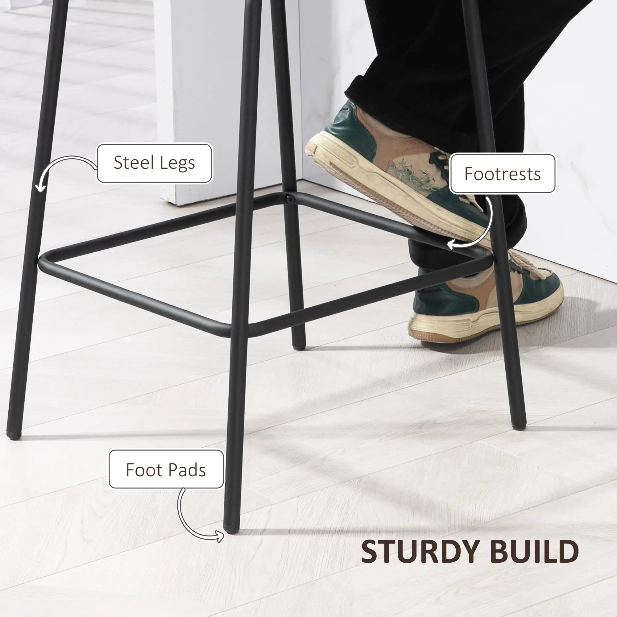 Bar Stools Set of 2, Upholstered Counter Height Bar Chairs, Kitchen Stools with Steel Legs Bar Stools at Gallery Canada